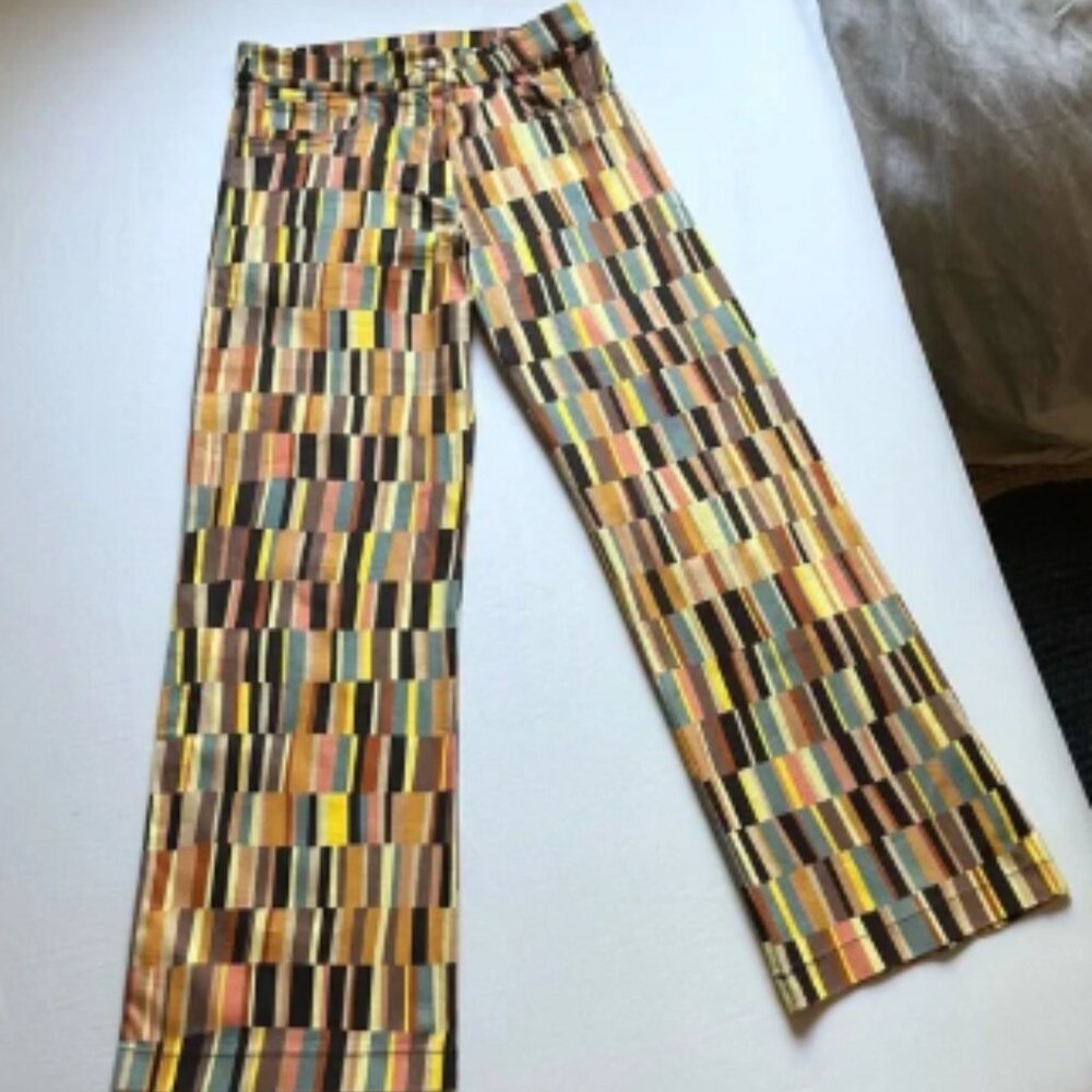 PSC yellow cream multicolor geo block print wide leg boot cut pants